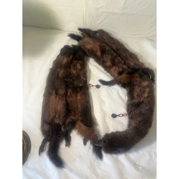 Vintage 1940s 5 Full Pelt Mink Stole brown - Picture 2 of 12